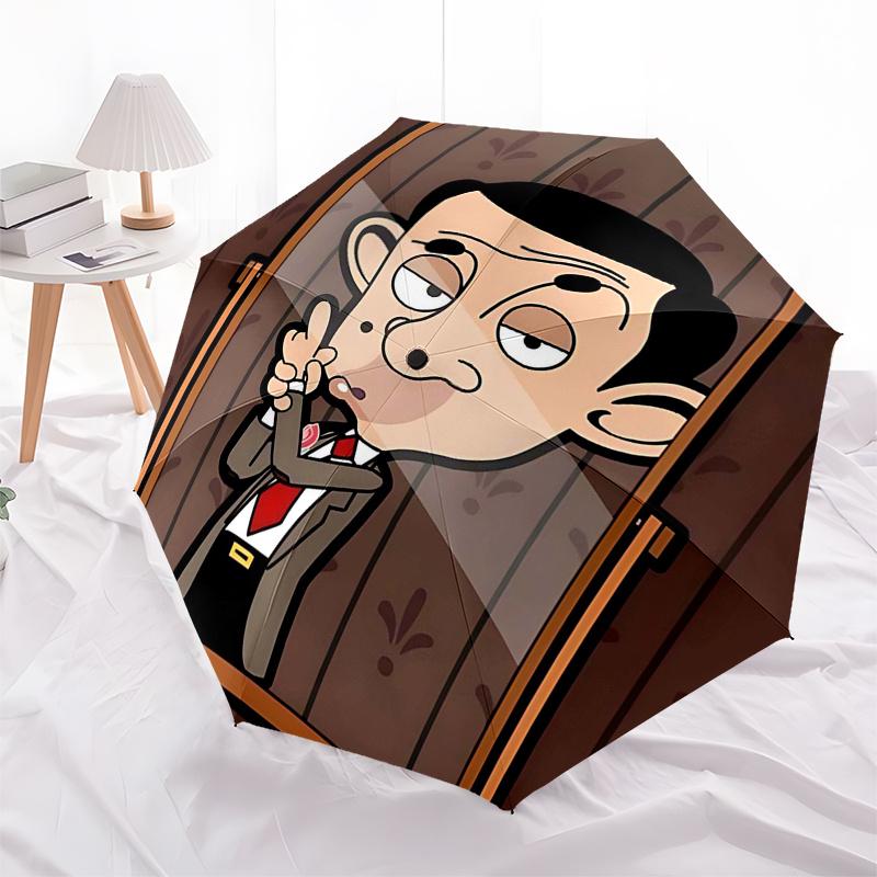 Ombrello da Viaggio a Tema Mr. Bean - 8 Stecche, Apertura e Chiusura Automatica, Design Pieghevole Portatile, Ombrello Compatto ed Elegante Adatto per Esterni