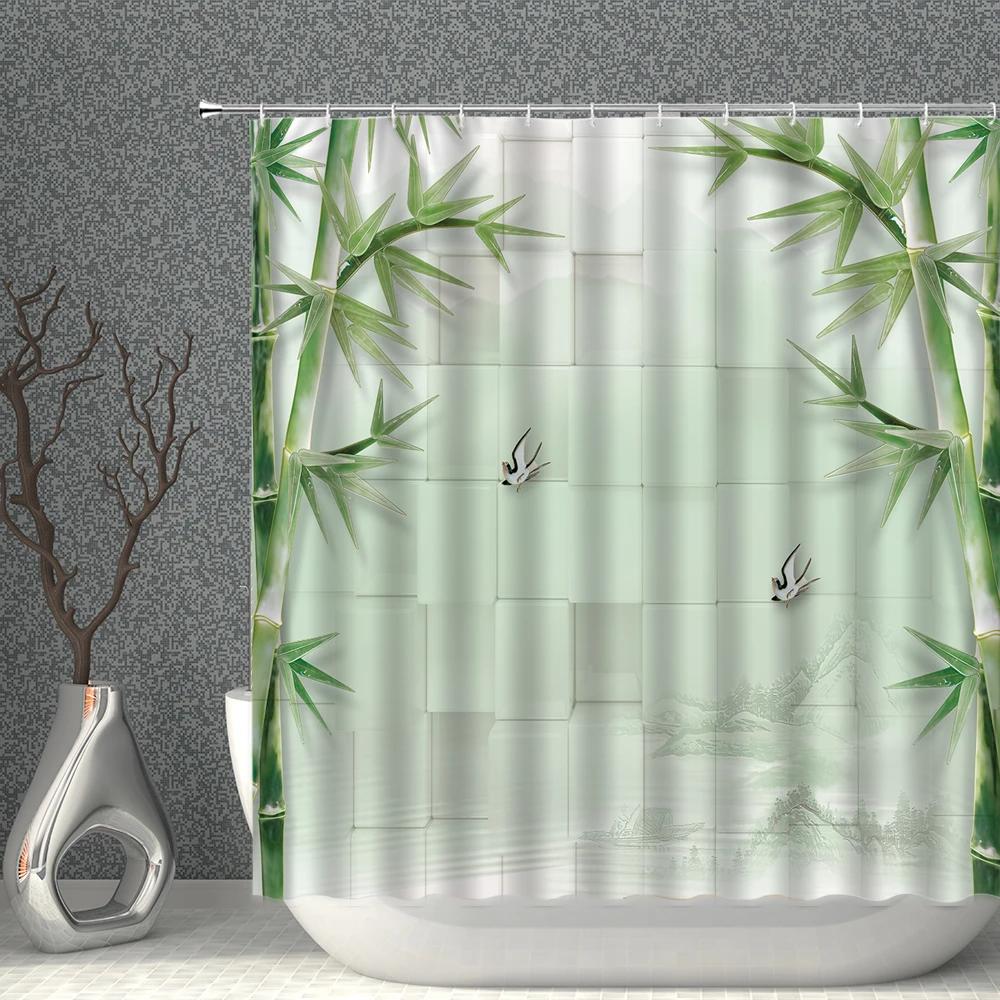 Shower Curtain Bathtub Decoration 3D Printing Landscape Bamboo Reported Safety Home Background Curtains Waterproof Multi-Size