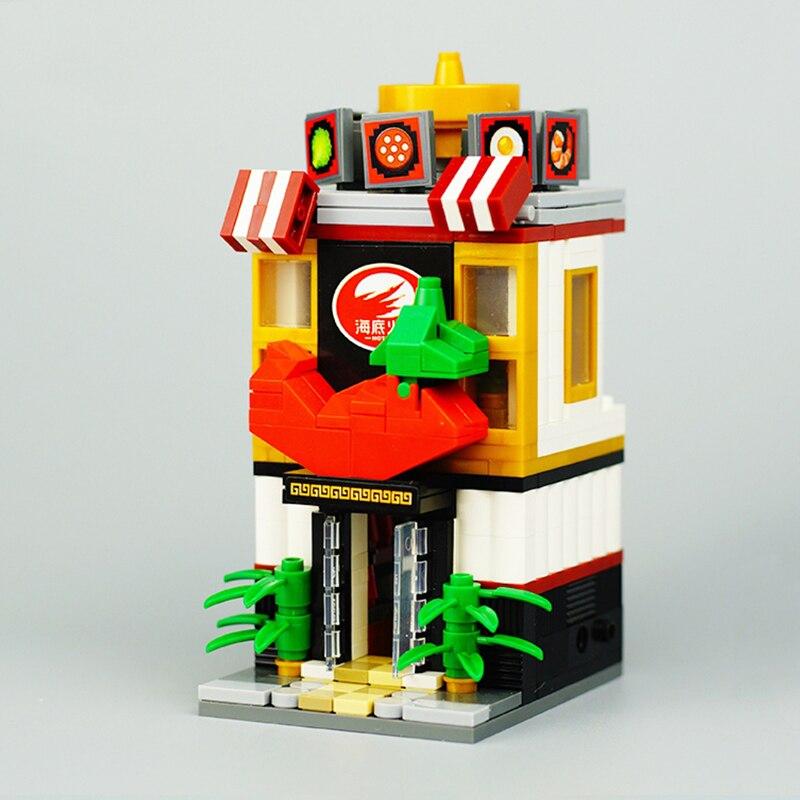 LOZ 1627 Stadtstraße Topf Lebensmittelgeschäft Restaurant Architekturmodell Miniblöcke Ziegel Gebäude Spielzeug ohne Box