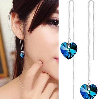 High-End Korean Ocean Heart Crystal Earrings for Women