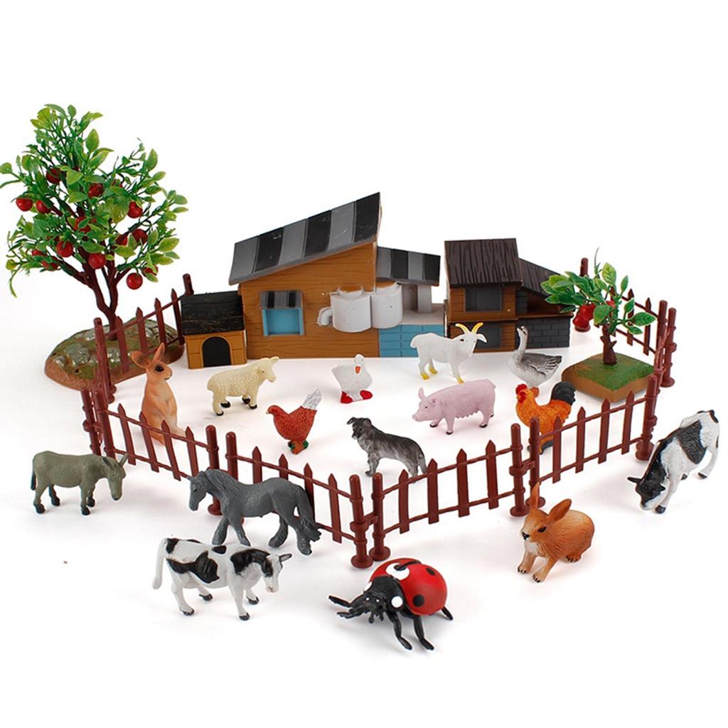 21Pcs Farm Figures Contains Fences Animals Plastic Animal