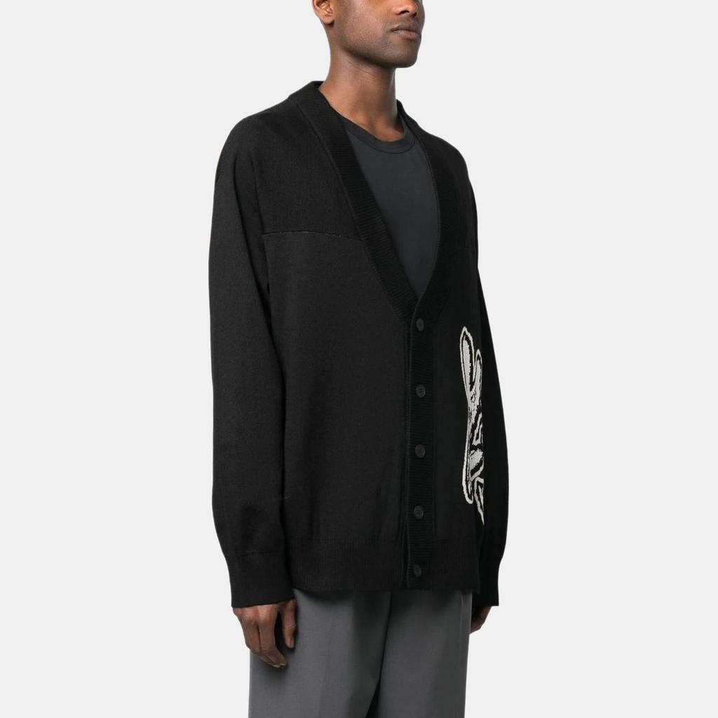 Y-3 FW22 Logo Bestickter Einreiher Langarm Strick Cardigan Unisex Cardigans Schwarz H44809