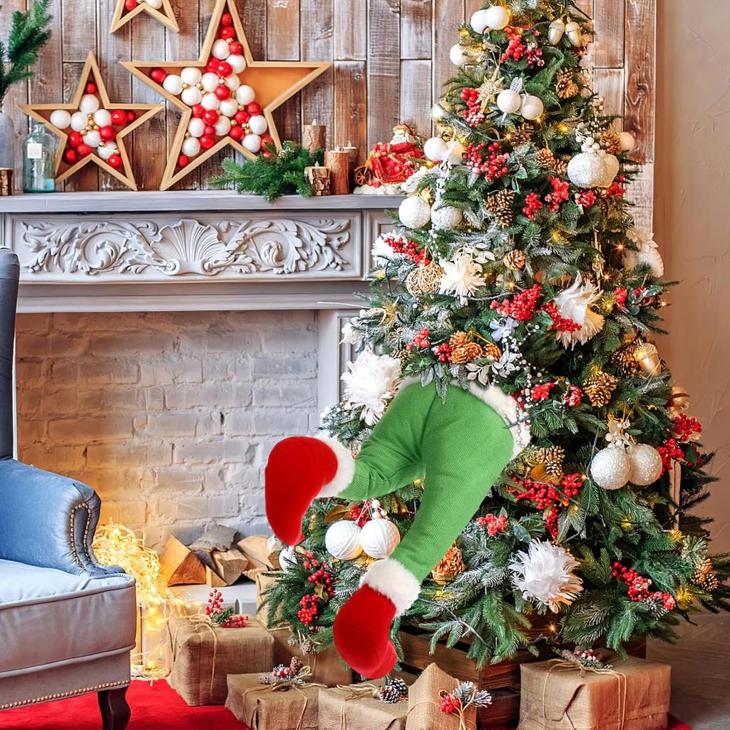 Elf Legs for Christmas Decorations Stuffed Elf Legs Ornament Green Elf Legs Pick Christmas Tree Mantel Wreaths Car Party Decoration