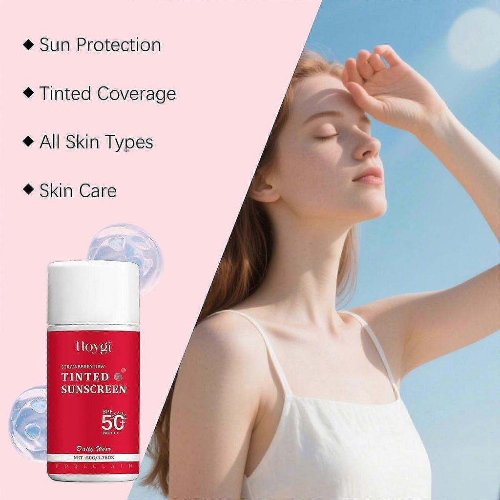 Strawberry Dew Tinted Sunscreen SPF 50+ PA+++ - All Skin Types Daily UV Protection with Moisturizing Formula, Natural Coverage & Lightweight Texture