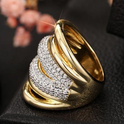 Huitan Luxury Multi-layers Rings Gold Color Dazzling Cubic Zirconia Finger Accessories for Women Fashionable Brilliant Jewelry