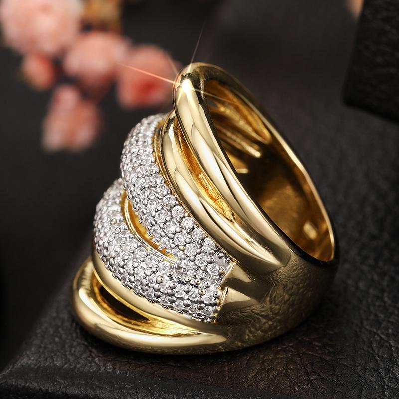 Huitan Irregular Multi-layer Rings for Women Luxury Two Tone Cubic Zirconia Rings Daily Wear Party Modern Fashion Female Jewelry