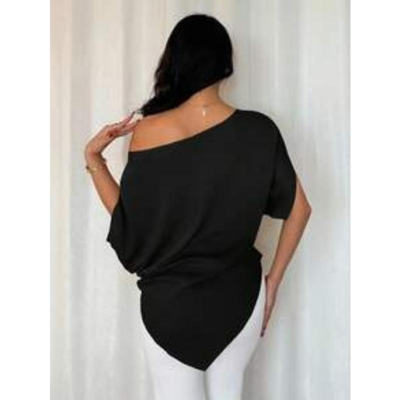 Spring and Summer New Slanted Shoulder Shirt for Women, Light Luxury Design, Loose Slimming Top T-shirt