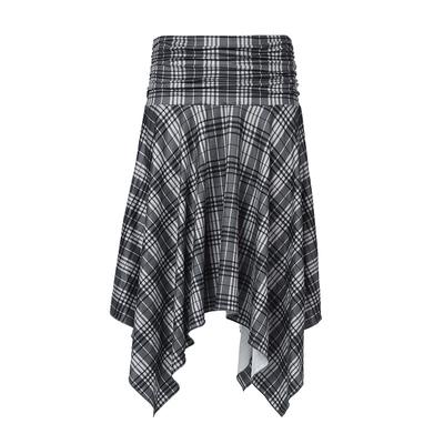 New Summer Women's Sexy Hot Girl Slim Flip Plaid Irregular Midi Skirt