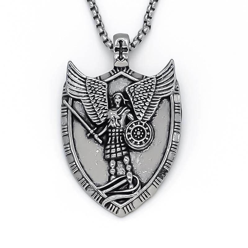 

Cool Mens Christian Shield Cross Archangel Angel Michael Pendant Necklace Men