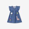 Little Maven Girls' Cartoon Appliqué Denim Dress - Short Sleeve Summer Style