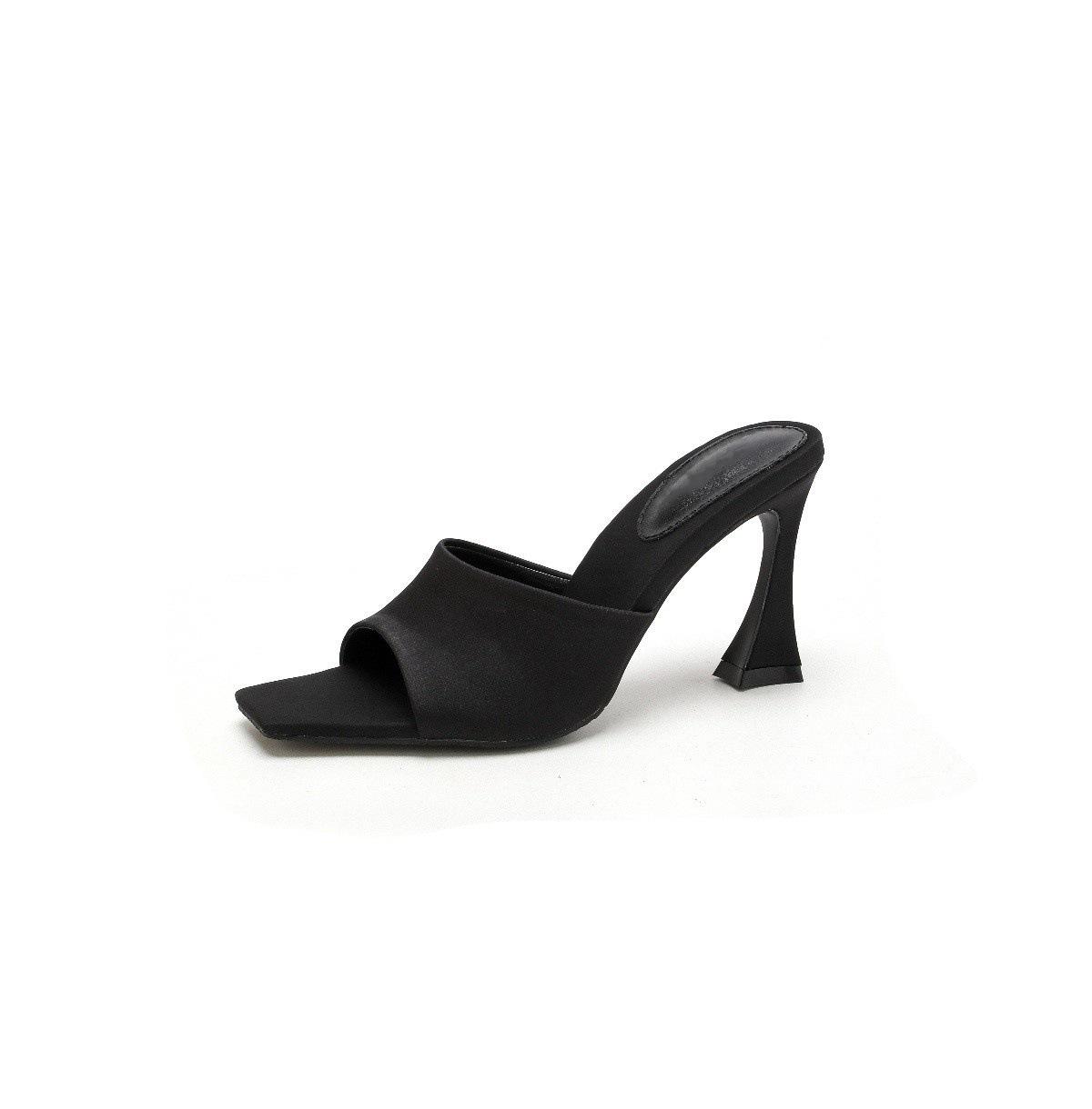 

Новые коричневые атласные сексуальные туфли на высоком каблуке, черные с квадратным носком, сандалии с ремешком на одно слово, туфли-стилеты женские 40 чёрный