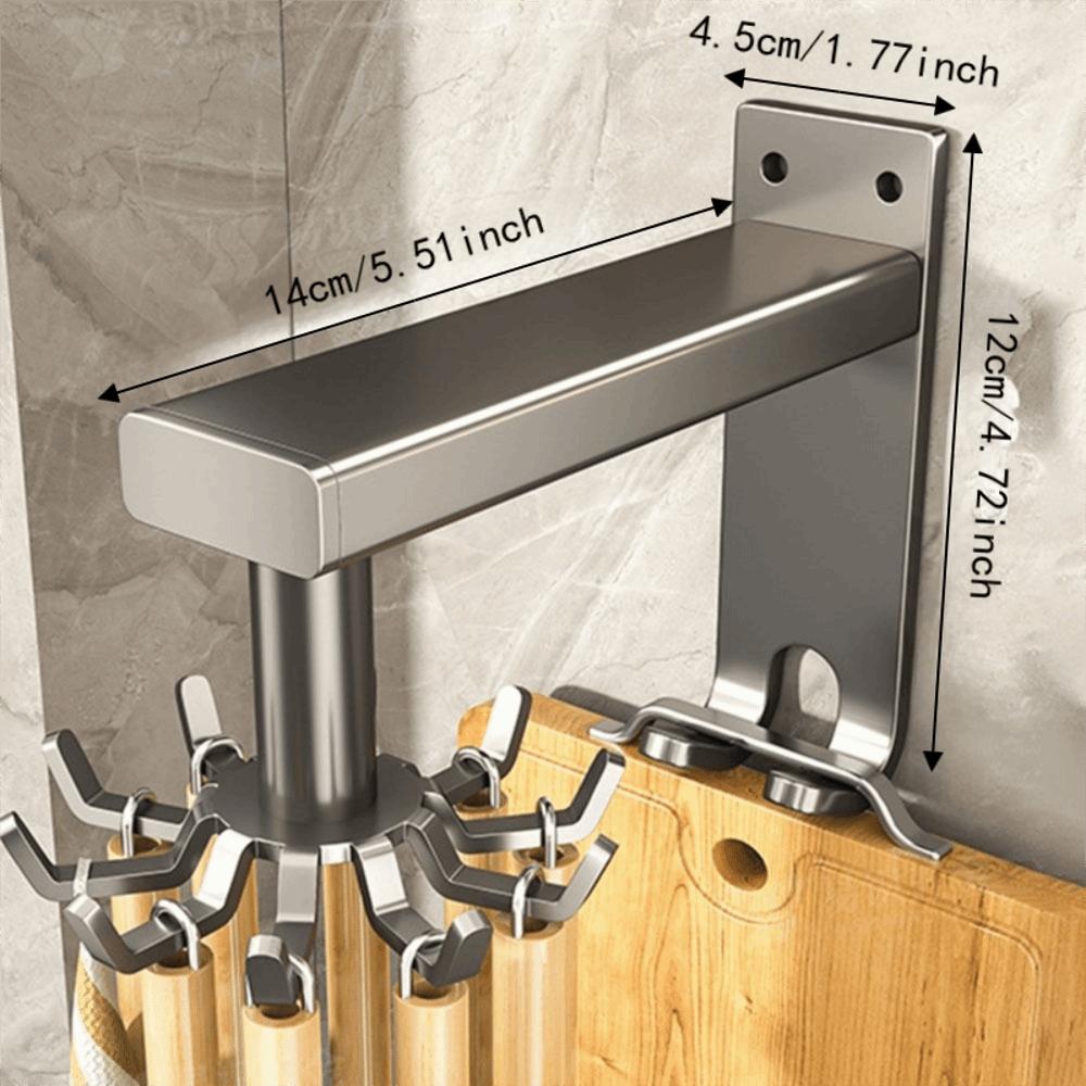 Wall Mounted Utensil Organizer 360 Degrees Rotating Kitchen Storage Rack Kitchen Hook Rack  Kitchen