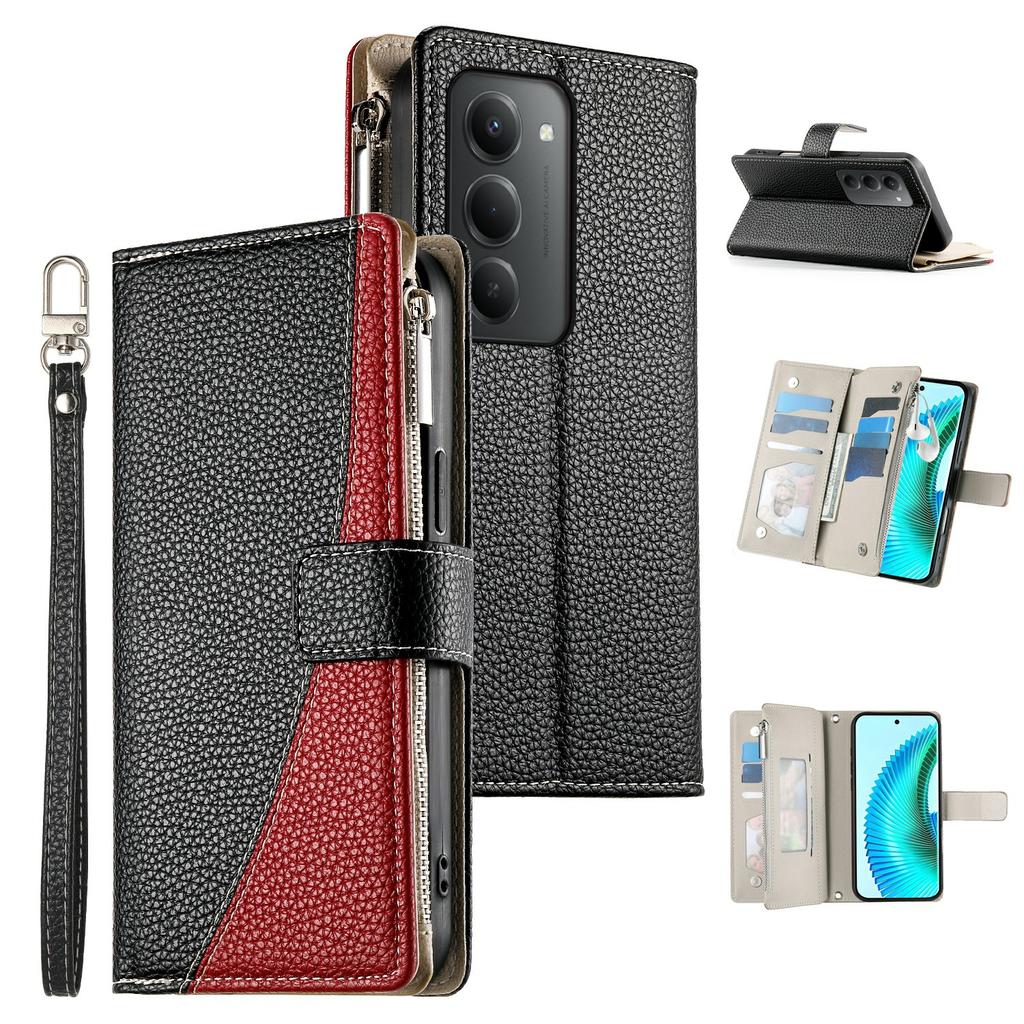 For Xiaomi Redmi 15 5G (Global) (169mm) Case Zipper Wallet Color Splicing Leather Flip Phone Cover with Straps