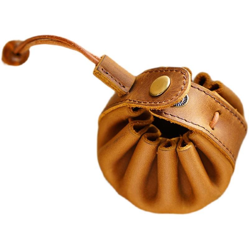 Handmade Top-grain Cowhide Coin Purse Creative Drawstring Coin Bag Household Storage Bags Retro Genuine Leather Small Purse New