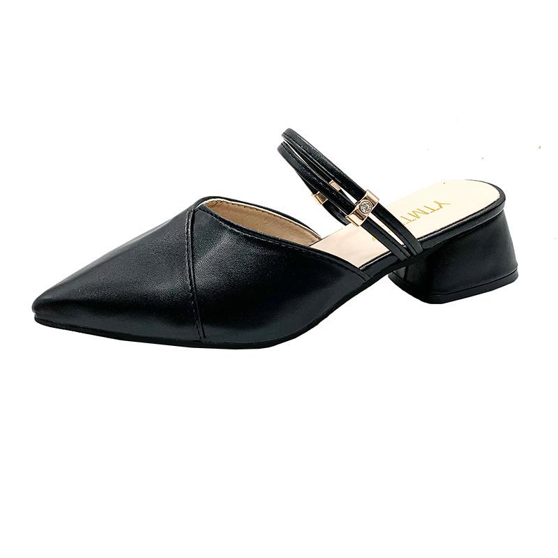 Thick-heeled cool slippers women's summer new baotou half slippers Korean version wears high-heeled women's shoes inside and outside