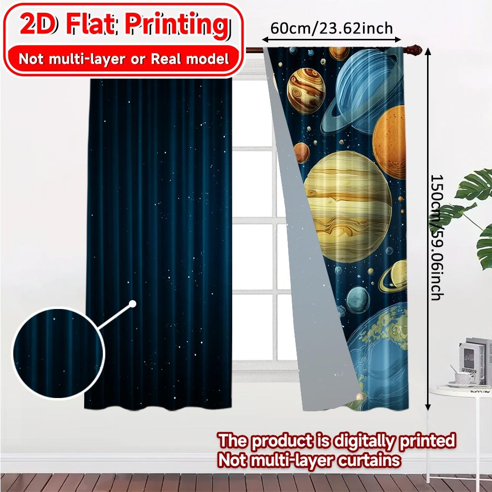 Flat Printing Curtains Without Rod Cosmic Planetary Exploration Fashionable Curtainments During April Fools Curtain Set Of 2 Modern Made Polyester
