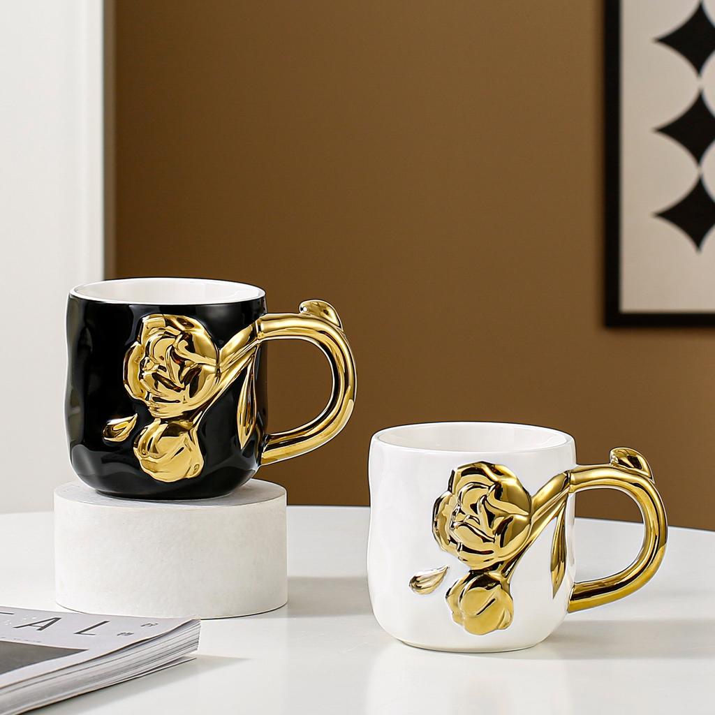 Couple Gilded Small Flower Ceramic Cup Set Nordic Mug High Value Large Capacity Water Cup Household Ins Style