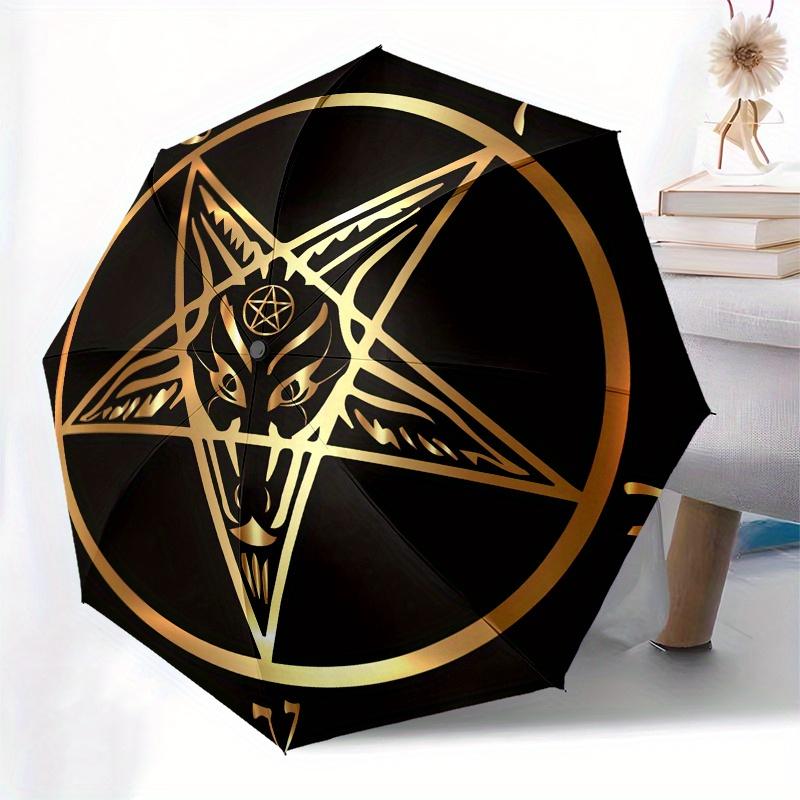 Golden Baphomet Pentagram Sticker, Occult Symbol Decal for Car Laptop Motorcycle Window (Small) Umbrella, Cute Umbrella with Cute Design, Portable 3-F