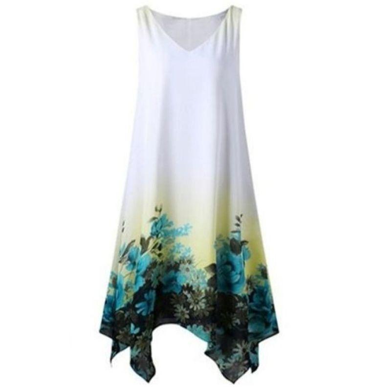 Modisches Sommerkleid in Übergröße für Damen, ärmellos, V-Ausschnitt, bedruckt, für mühelose Eleganz, Premium-Qualität