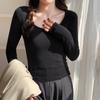 White Cashmere Bottoming Shirt for Women In Autumn and Winter New Small Square Neck Long-sleeved T-shirt Slim Warm Top