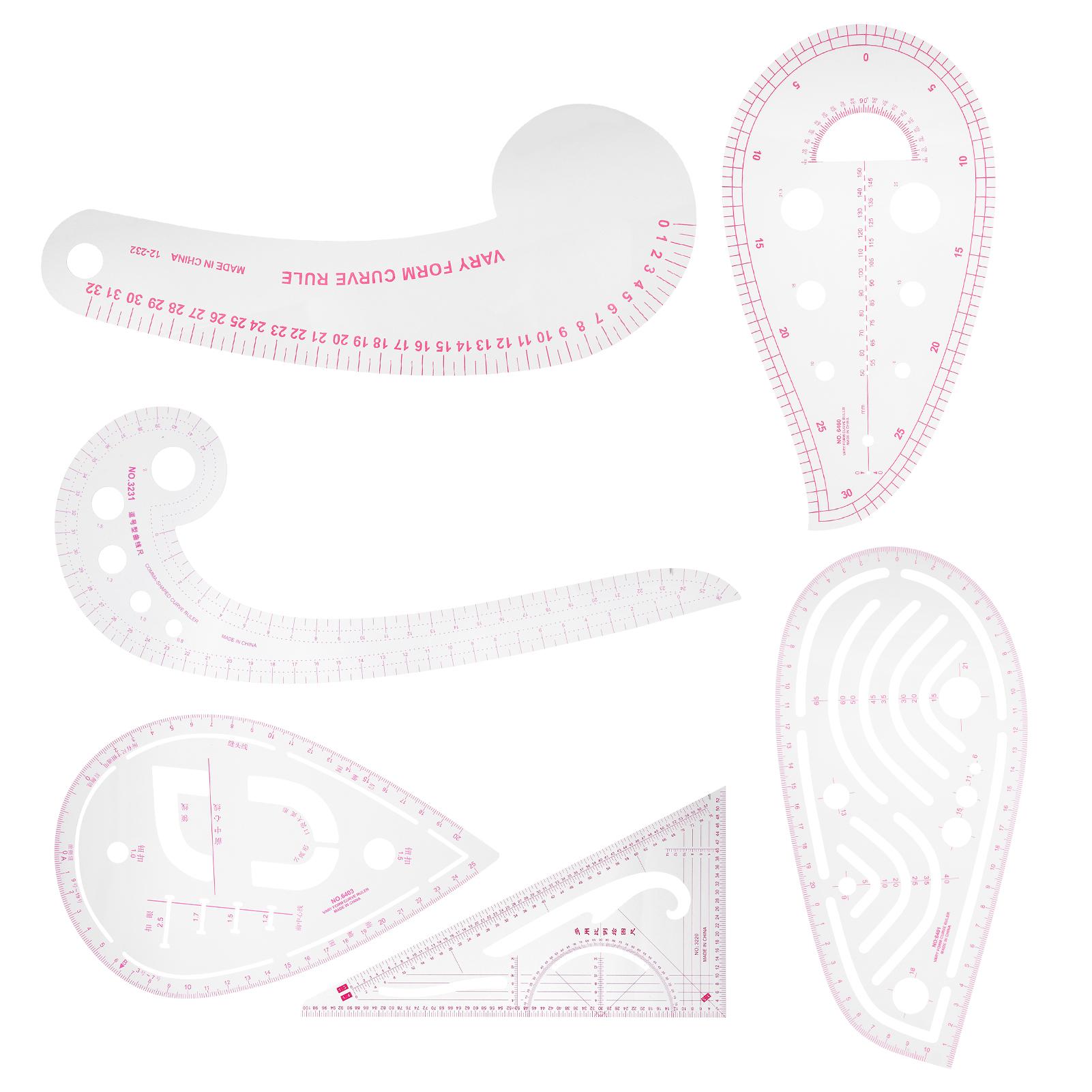 

6 шт. Швейная криволинейная линейка Пластиковая французская метрическая линейка Градуировочная линейка для дизайна одежды