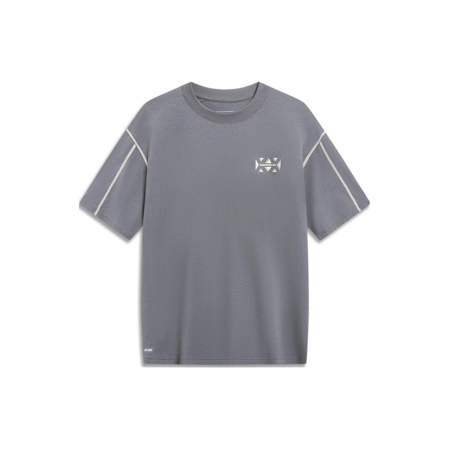 

Li-Ning Cf Tracing Series Alphabet Print Loose Round Neck Short Sleeve T-Shirt Unisex Tops Lead-Gray AHST541-5