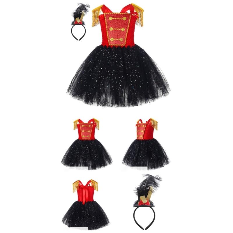 Girls Tutu Dress with Headband Glittering Princess Dress Holiday Clothes Circus Ringmasters Costume for Party