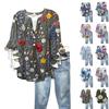 Summer Women's Tops V Neck Three Quarter Sleeve Shirt Vintage Floral Print Tops Casual Shirts