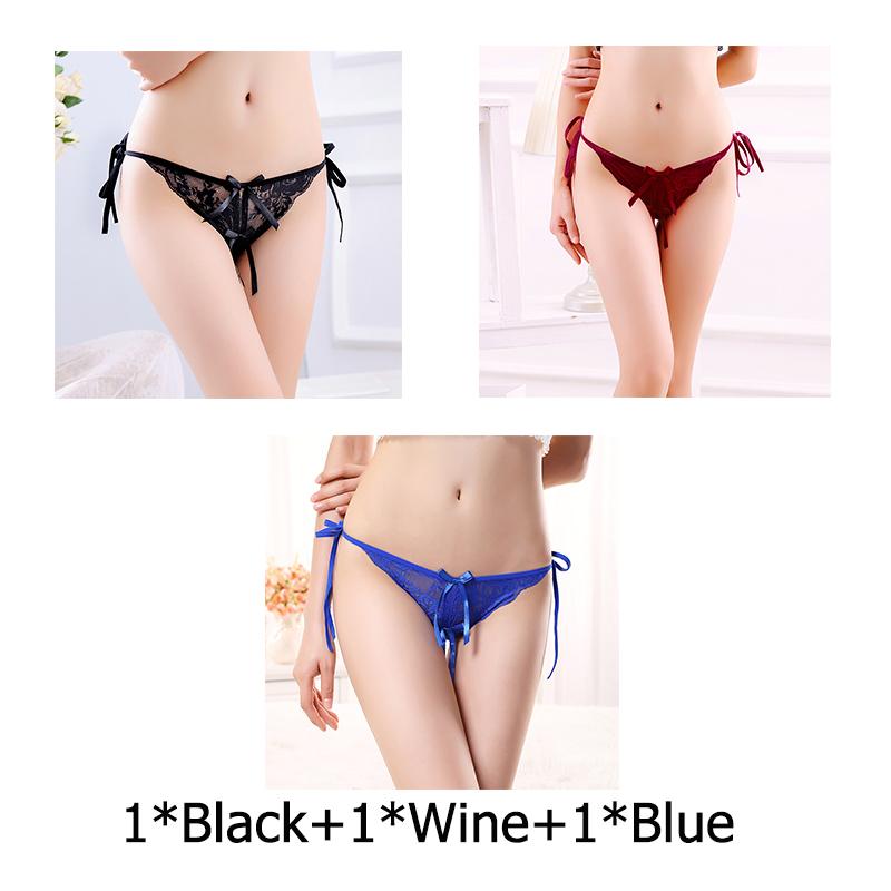 Sexy G-string T Panties Female Underwear Lace Thongs Women's Pants Sexy Pearl panties Erotic Women Crotchless panties plus size