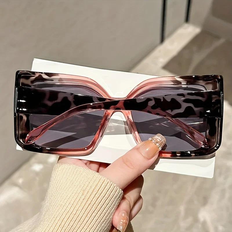 New Large Frame Oversized Square Sunglasses with Gradient Lenses Versatile Color Contrasting & Leopard Print Frames Glasses