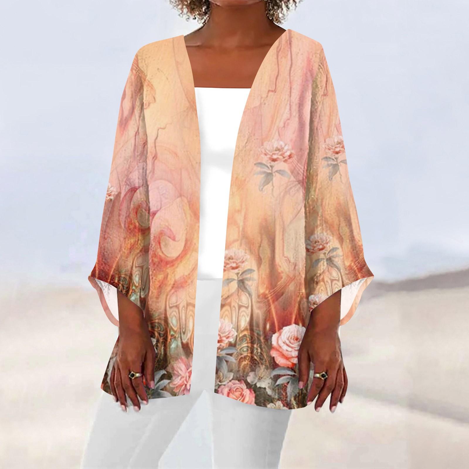 

Women s Casual Fashion Retro Printed Lightweight Medium Length Jacket Cardigan XXXXXL рожевий