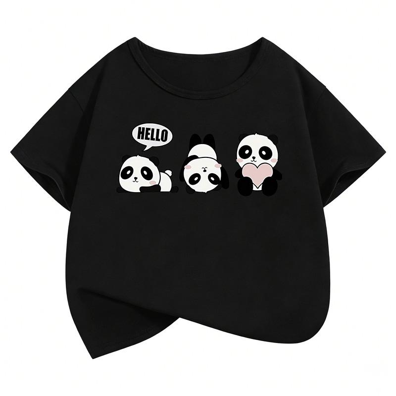 Cute and Fashionable Boys' and Girls' Summer and Spring Casual Tops T-shirts Short-sleeve Panda Funny T-shirt Animal Children's T-shirt