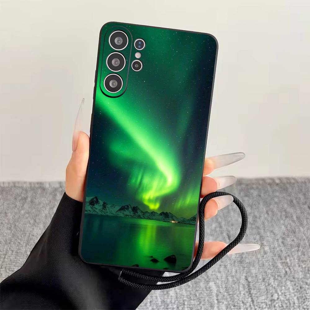 Northern Lights Phone Case Black Silicone Soft For Samsung S25,S24,S21,S22,S23,S30,Ultra,S20,Plus,Fe,Lite