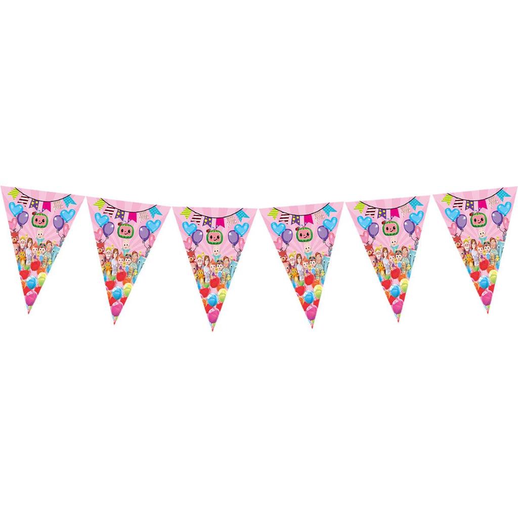 Cocomelon Pink Party Pack: Paper Plates, Cups, Tablecloth, Flags, Candy Boxes - Disposable Tableware Set for Parties
