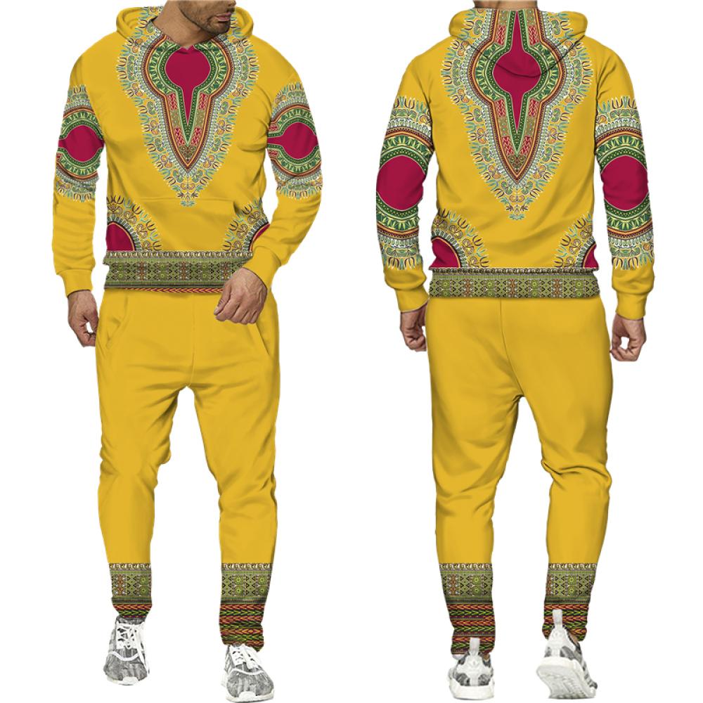 Afrikanischer Dashiki-Hoodie/Anzug für Herren, lässig, 3D-gedruckt, Ethno-Stil, Sweatshirt, Hose, Set für Herren/Damen, Folk-Custom Streetwear-Trainingsanzug