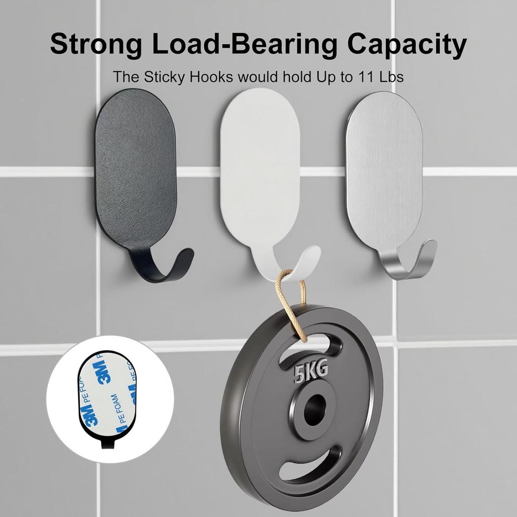 Sticky Adhesive Hooks for Hanging, Stainless Steel Hooks, Key Hooks, Towel Hooks, Coat Hooks, Command Hooks Wall Mount Hanger Door Hook Kitchen