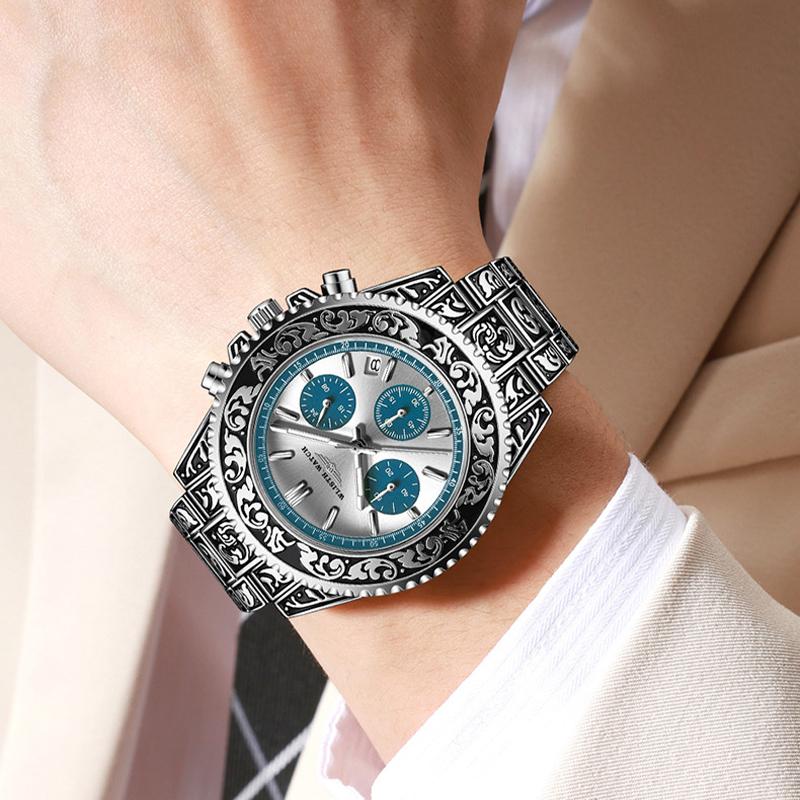 Men's Luxury Business Retro Watches Date,Chronograph Creative Steel Band Quartz Watch For Man Waterproof Clock Relogio