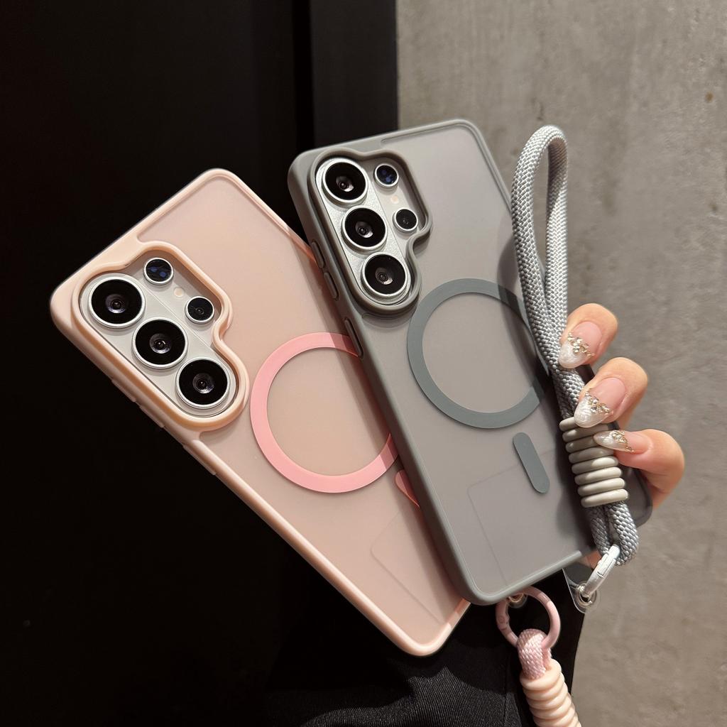 Wrist Strape Thin Magsafe Phone Case for Samsung Galaxy S26 S25 S24 Ultra S23 S22 FE A17 A16 A36 A56 A07 Magnetic Armor Cover