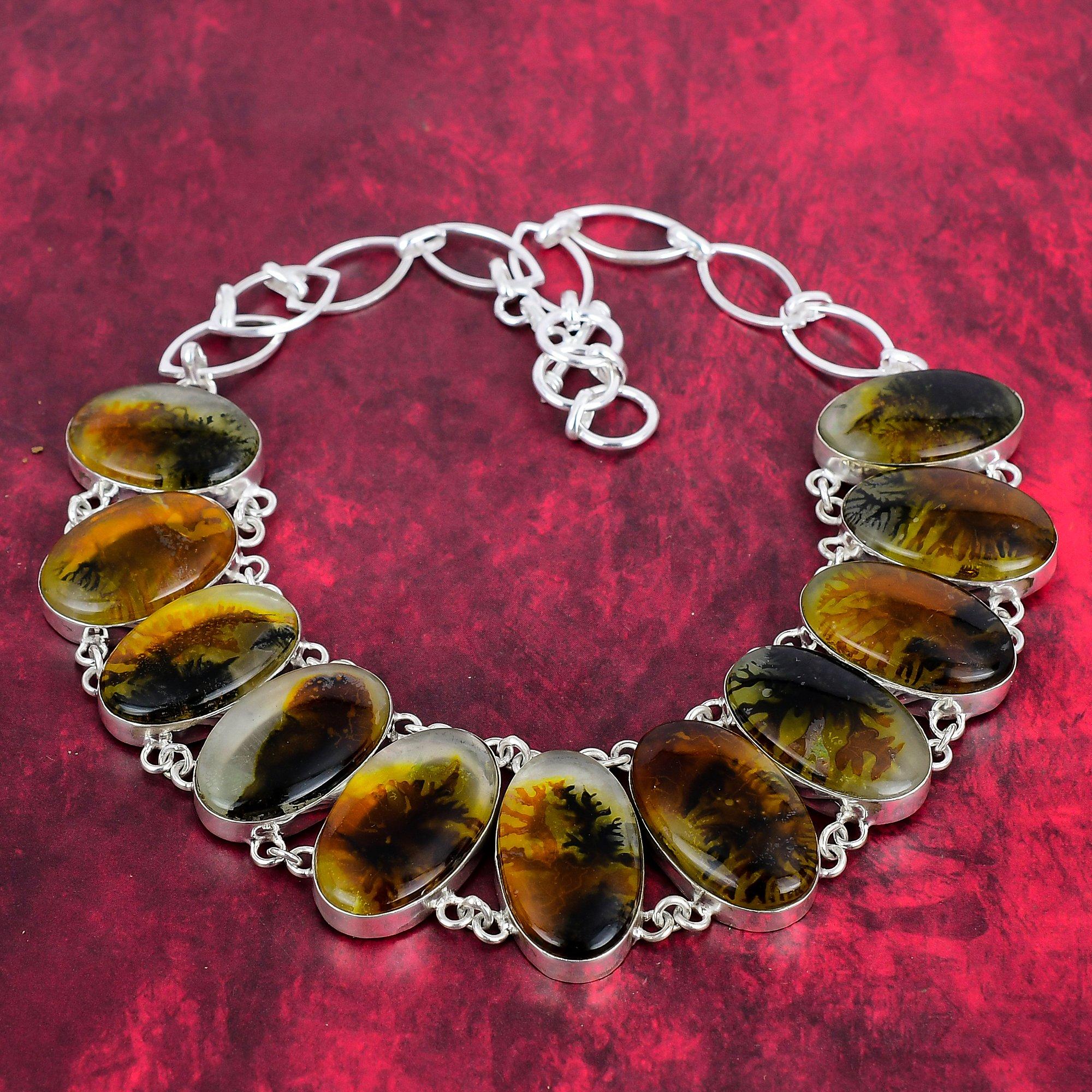 

Ожерелье из твердого серебра 925 пробы с дендритным опалом и регулируемой цепочкой, ювелирное ожерелье ручной работы из драгоценных камней, подарок для мамы Adjustable with 18 inches жёлтый