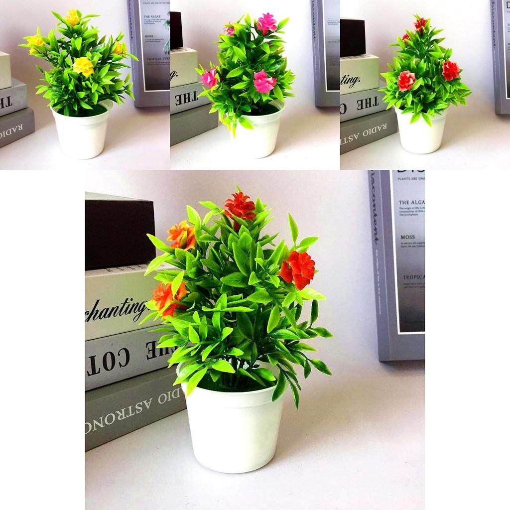 Artificial Rose Miniature Potted Plant With Plastic Construction For Home Decor And Gift