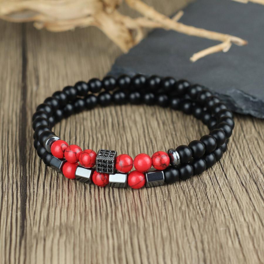 Fashion Men Bracelet Set 2Pcs 5 Types Of Stones Beaded Braslet Cubic Zirconia Charm Braclet Street Cool Riding Accessories Homme