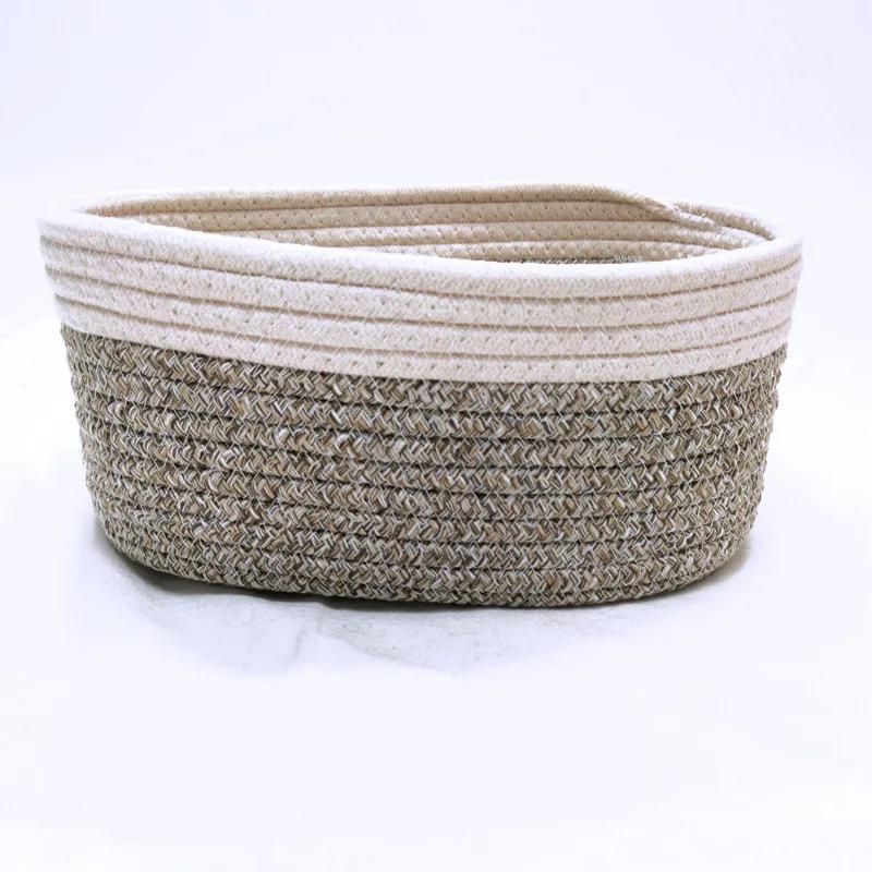 

Современная простая корзина для хранения из хлопчатобумажной веревки, настольная сортировка, хранение всякой всячины, плетеная корзина для хранения косметики из пеньковой веревки 25x18x13cm