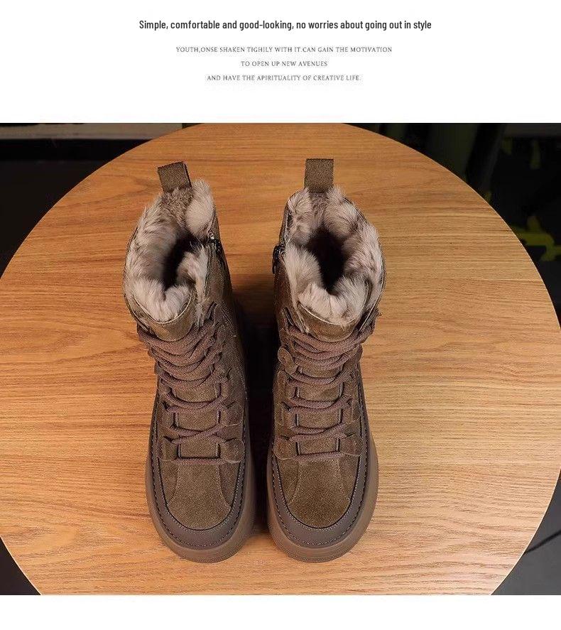 Women's Warm Mid-Calf Thick-Soled Snow Boots with Fur Lining