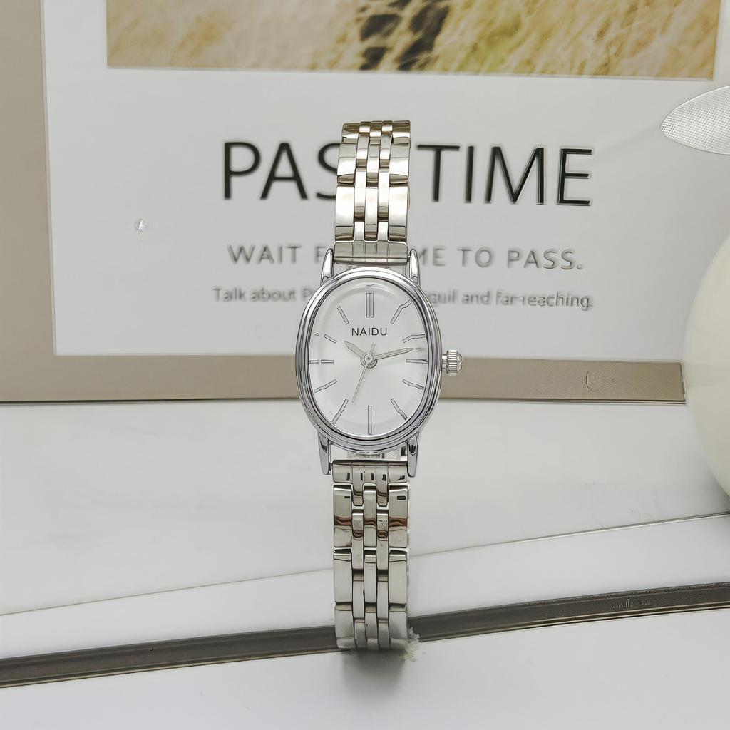 NAIDU Oval Dial Steel Band Women's Luxury Quartz Watch with Stick Markers