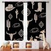 Western  Curtains  Retro Bull Skull Southwestern Boho Vintage Geometric   Retro  Native Black Window Treatments For Bedroom Livin