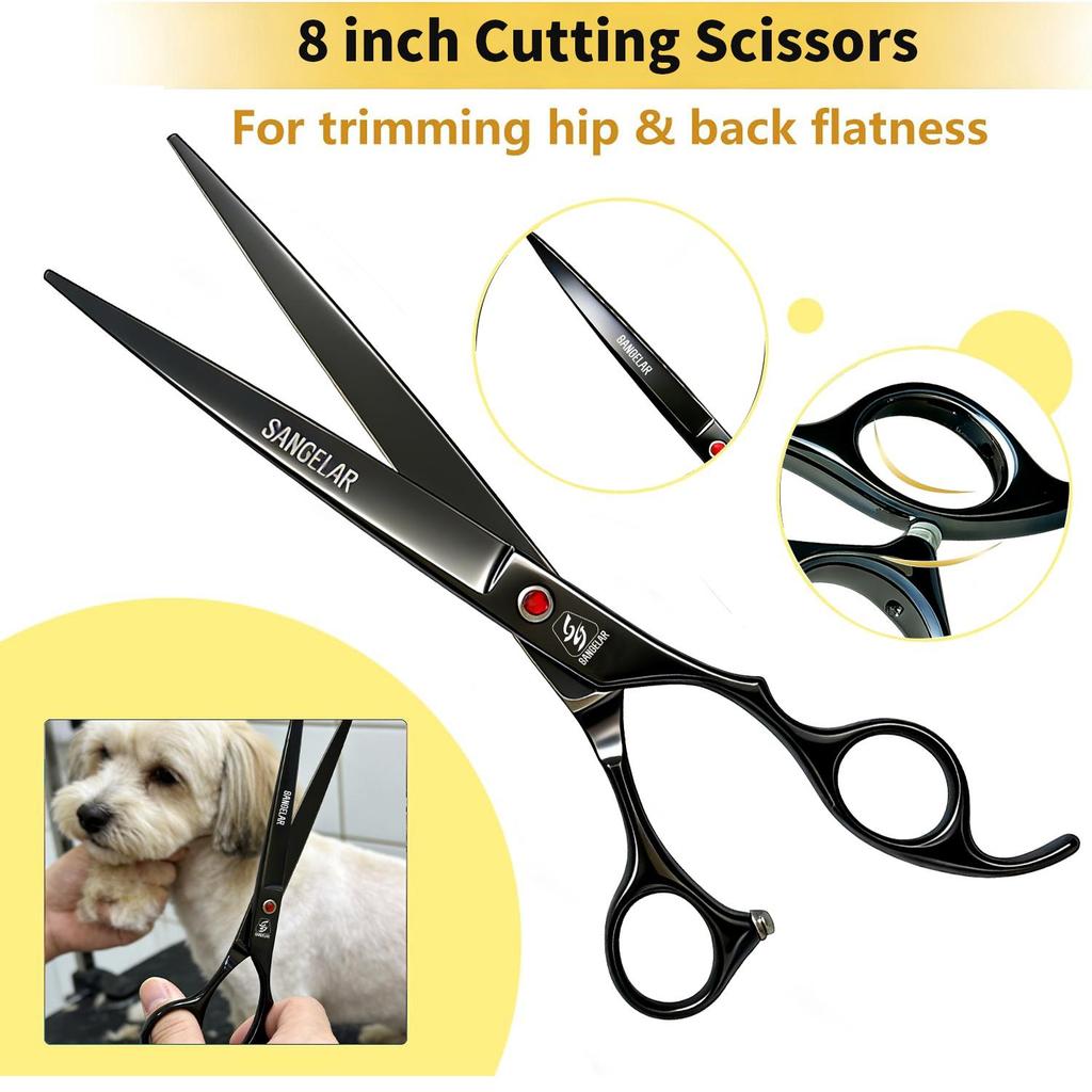 SANGELAR Conjunto de tesouras para animais de estimação, 8 polegadas, profissional, para animais de estimação, casa, cachorro grande, tesoura de lã, tesoura grande para animais de estimação, conjunto de ferramentas