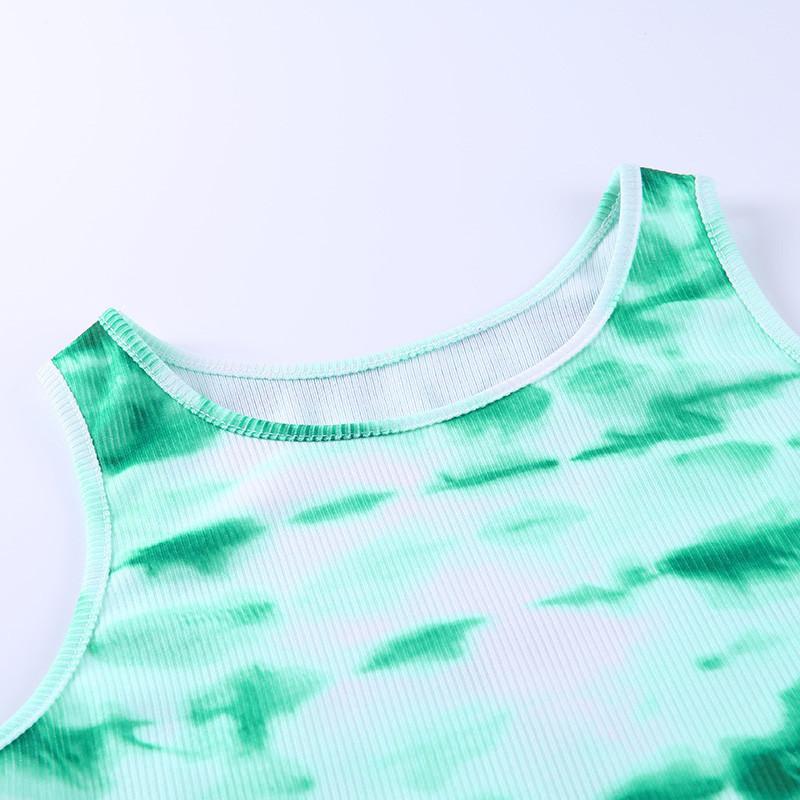 NEW Summer Printing Sexy Women Crop tops sleeveless slim basic O Neck Pullover Tee top Casual Tie Dyeing Club Vest Tanks