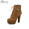 Rimocy  New Autumn Ankle Boots For Women Platform High Heels Shoes Woman Buckle Short Booties Casual Faux Suede Footwear