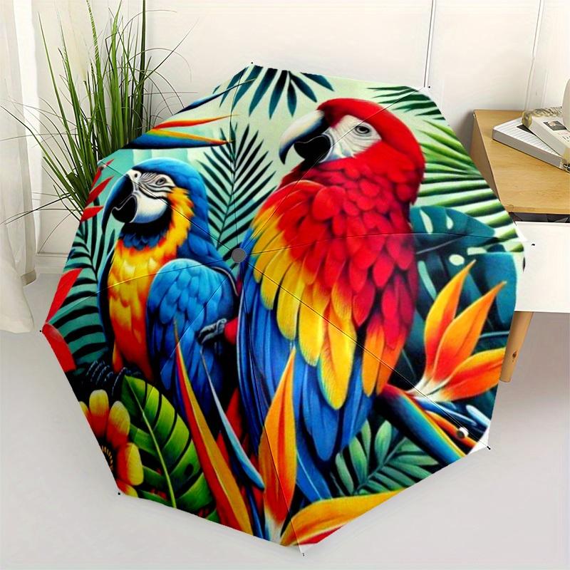 Parrot Paradise: Colorful Macaw & Parrot Umbrella - Durable Iron Frame,8-Rib Structure for All Seasons,Perfect for Home,Travel,and Outdoor A