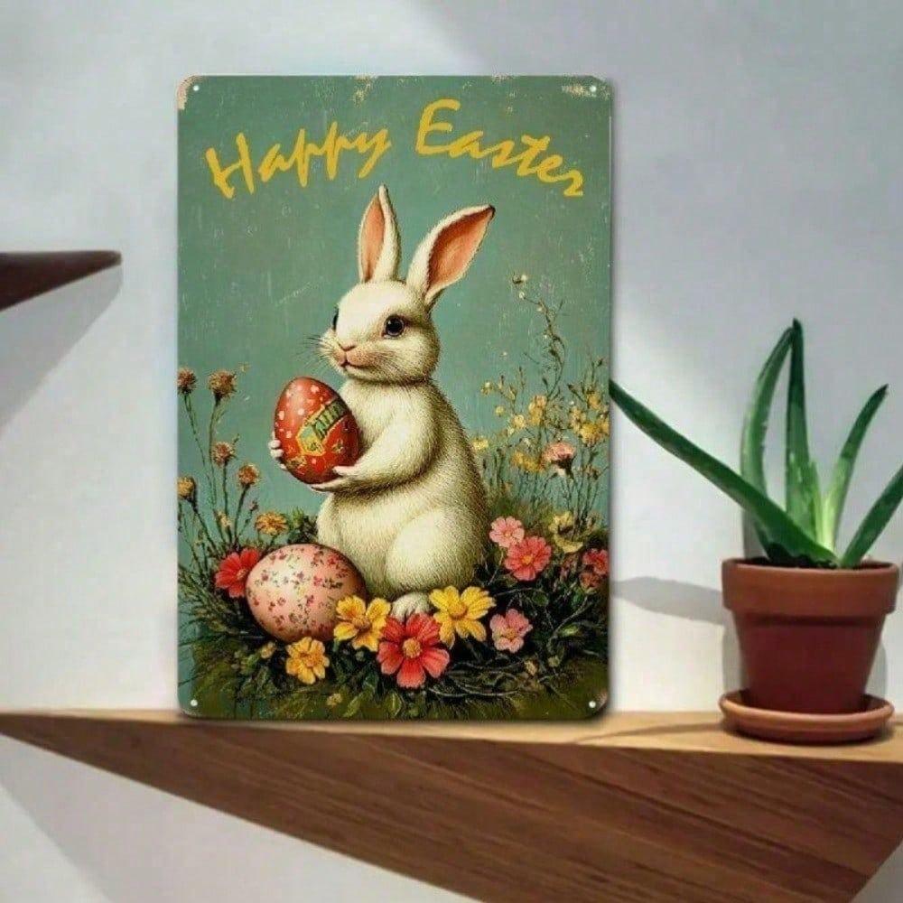 Vintage Easter Bunny Metal Wall Art Rustic Farmhouse Rabbit Silhouette Sign Waterproof Hanging Decor